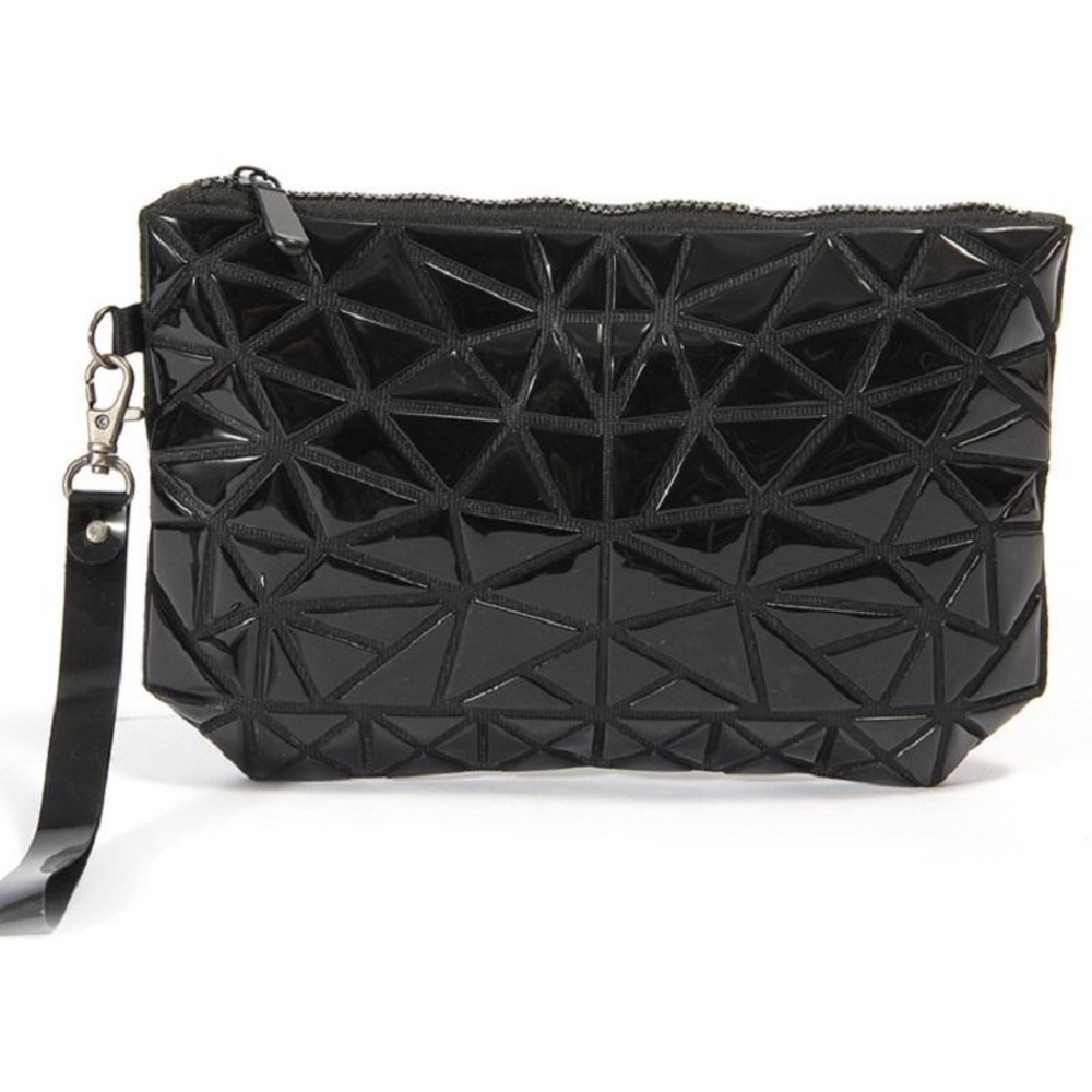 Glossy Geometric Clutch Bag (black)